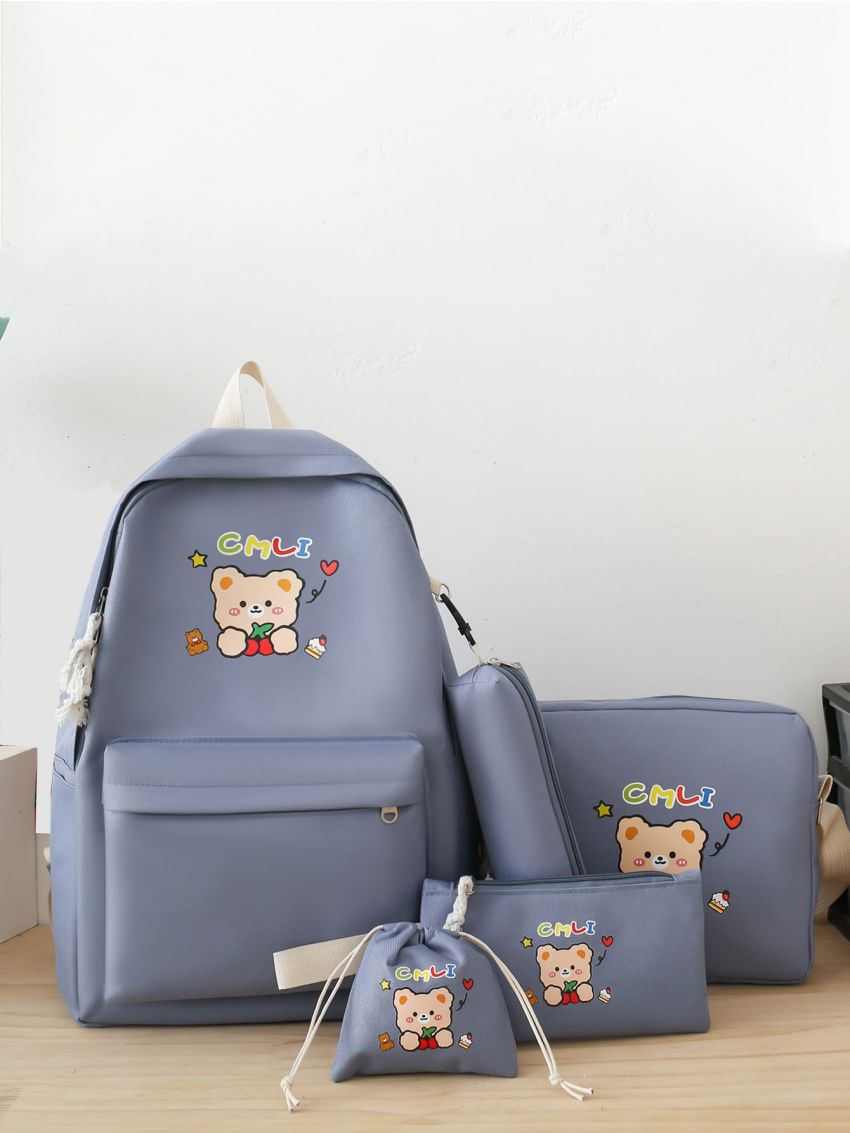 5pcs Bear & Letter Graphic Functional Backpack Set