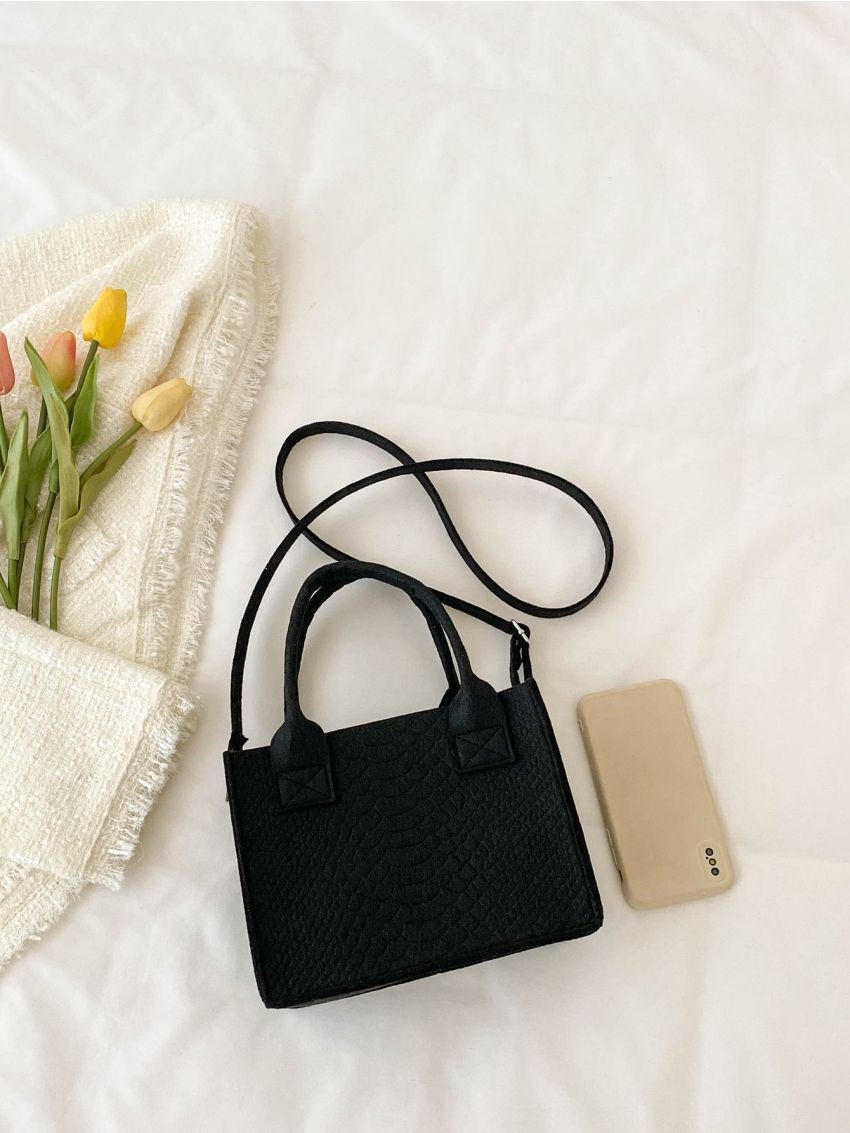 Mini Snakeskin Embossed Square Bag