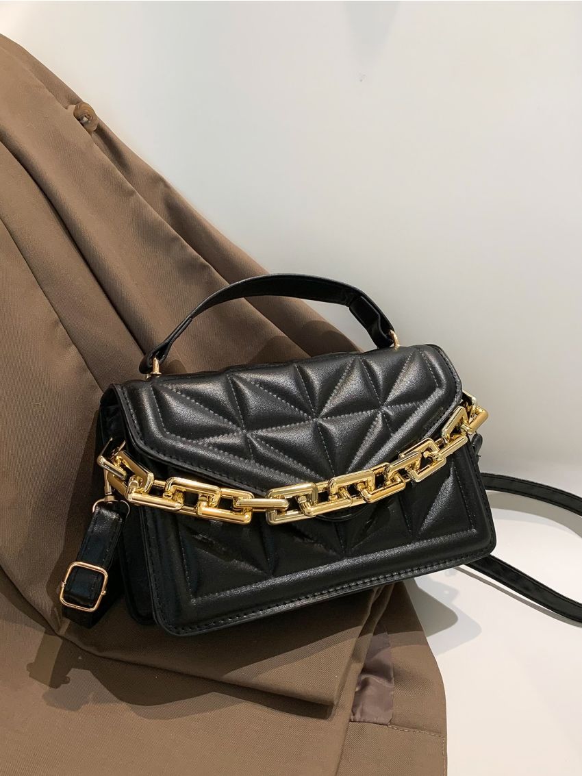Quilted Chain Flap Square Bag