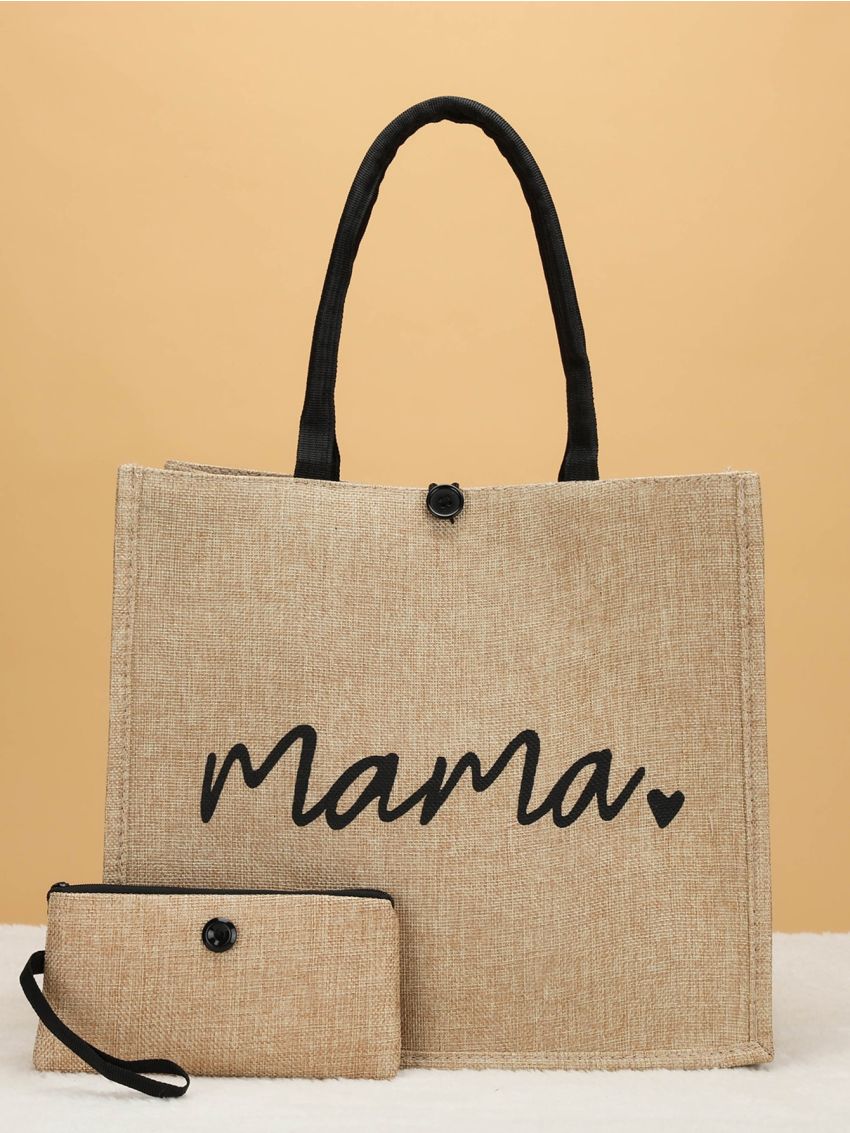 Letter & Heart Pattern Tote Bag, Mothers Day Gift For Mom