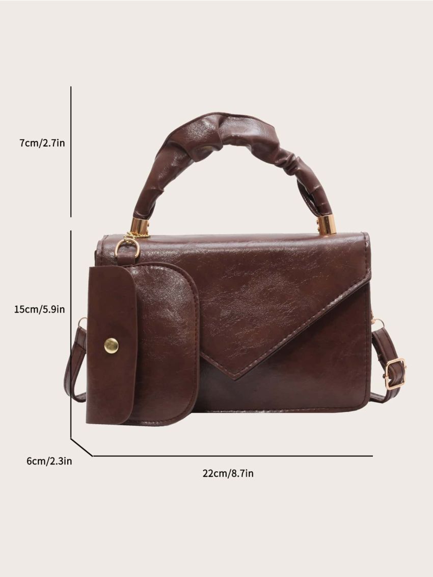 Ruched Detail Flap Square Bag With Small Pouch