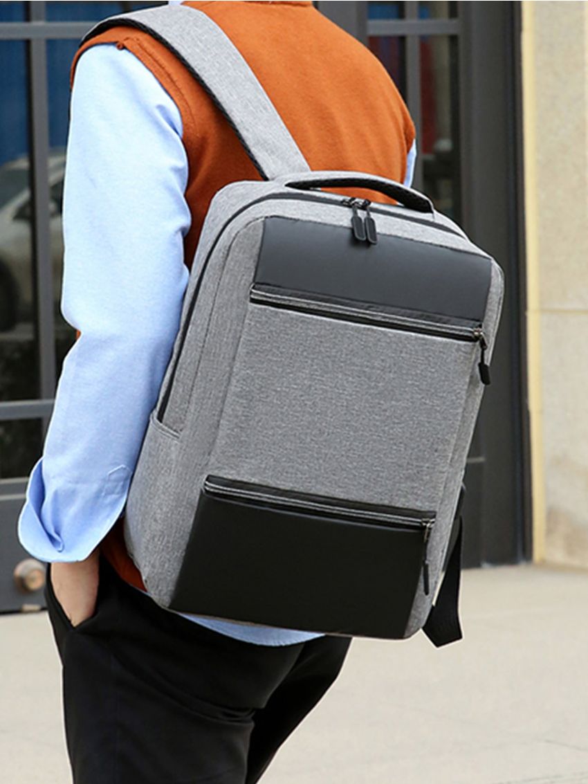 Men Two Tone Charging Port Design Laptop Backpack
