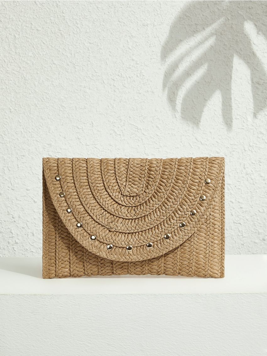 Studded Decor Straw Bag