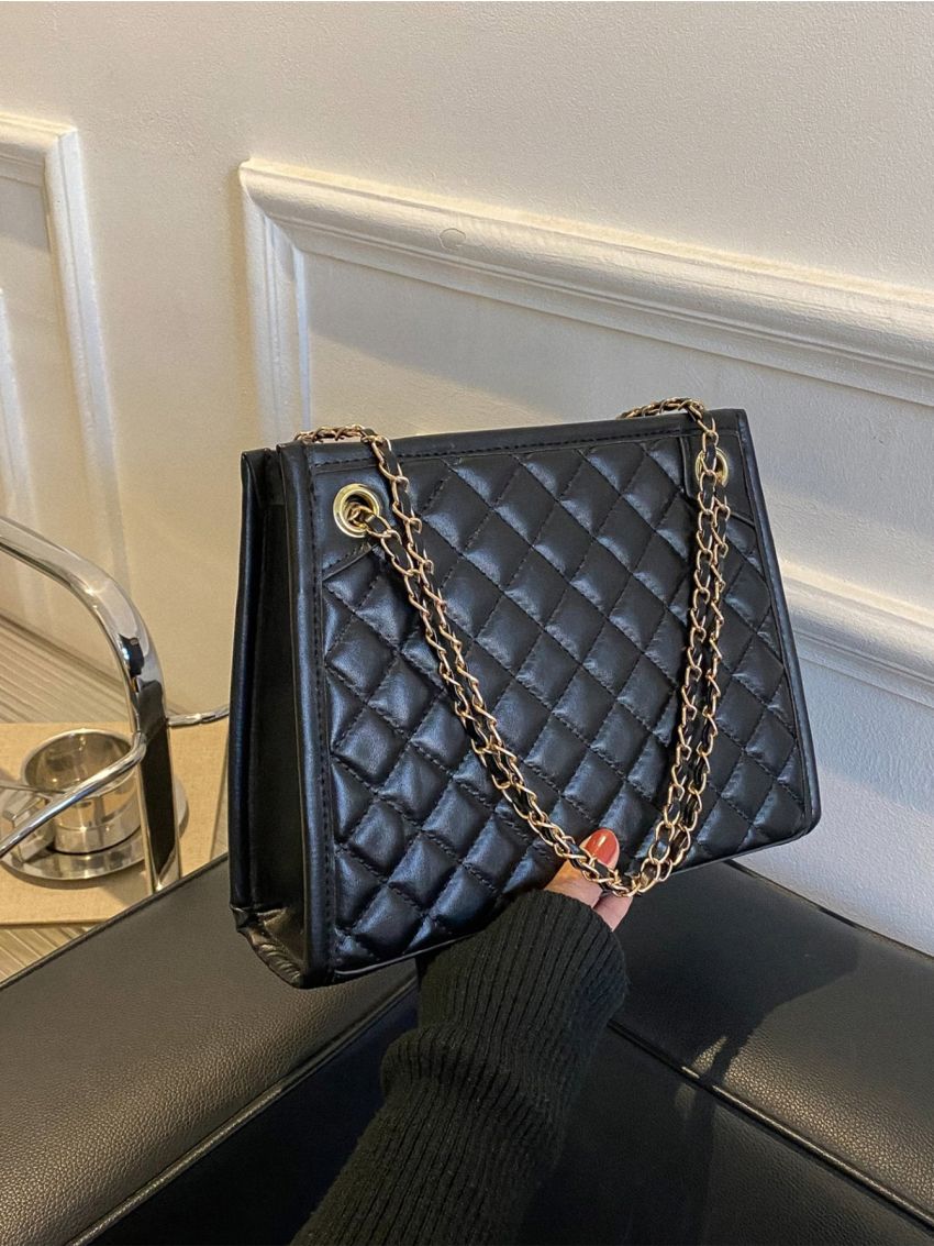 Quilted Pattern Grommet Eyelet Chain Square Bag