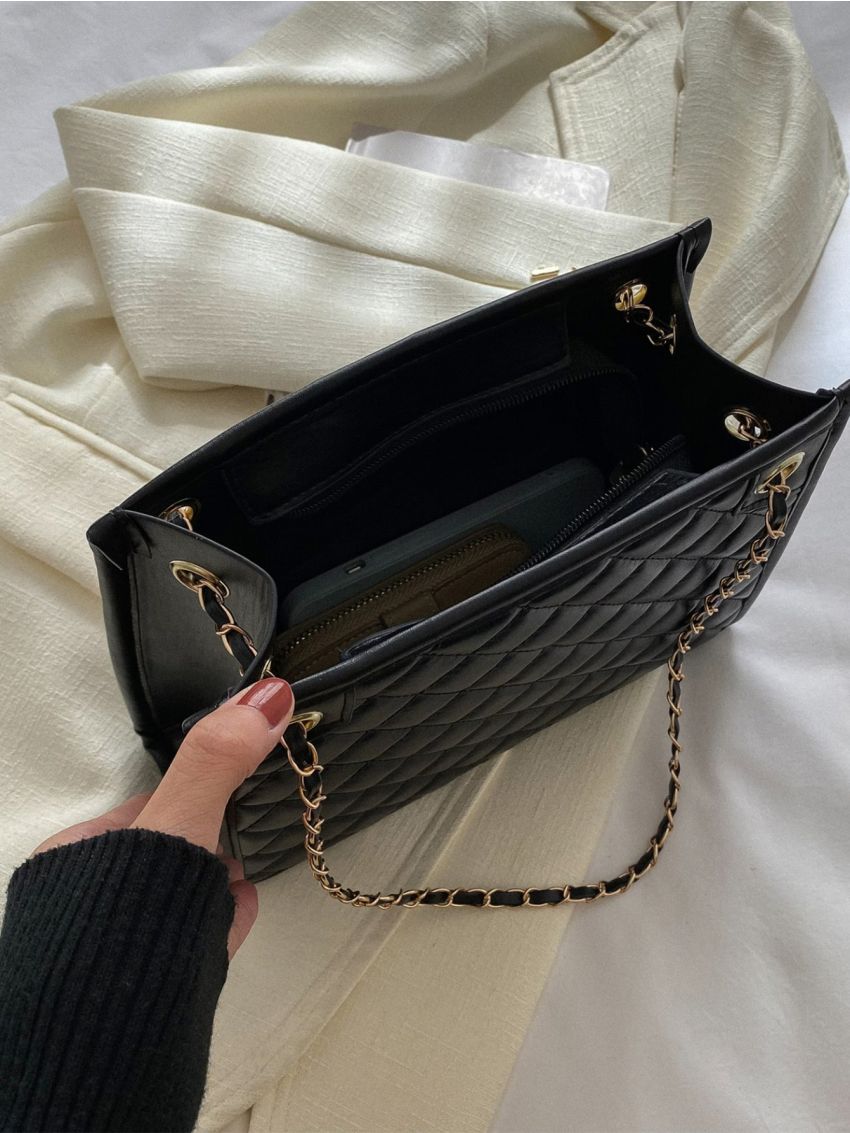 Quilted Pattern Grommet Eyelet Chain Square Bag