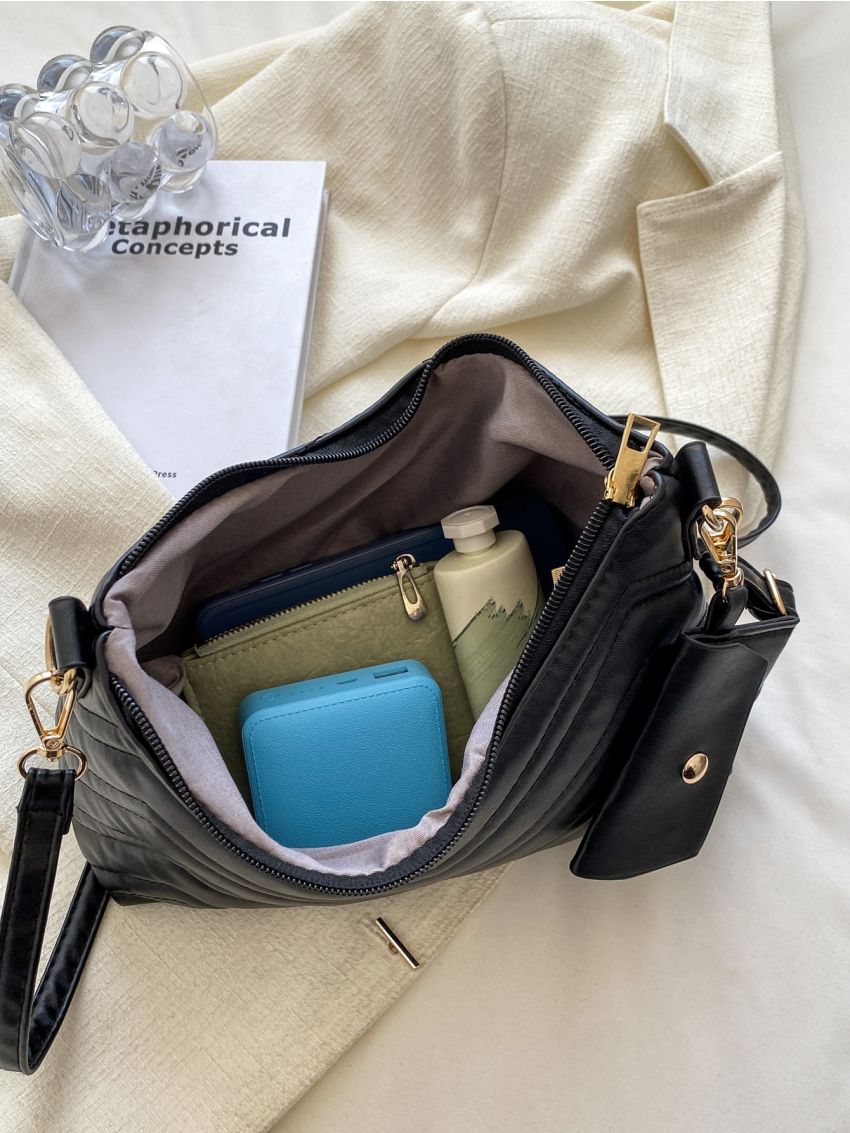 Chevron Quilted Hobo Bag With Coin Purse