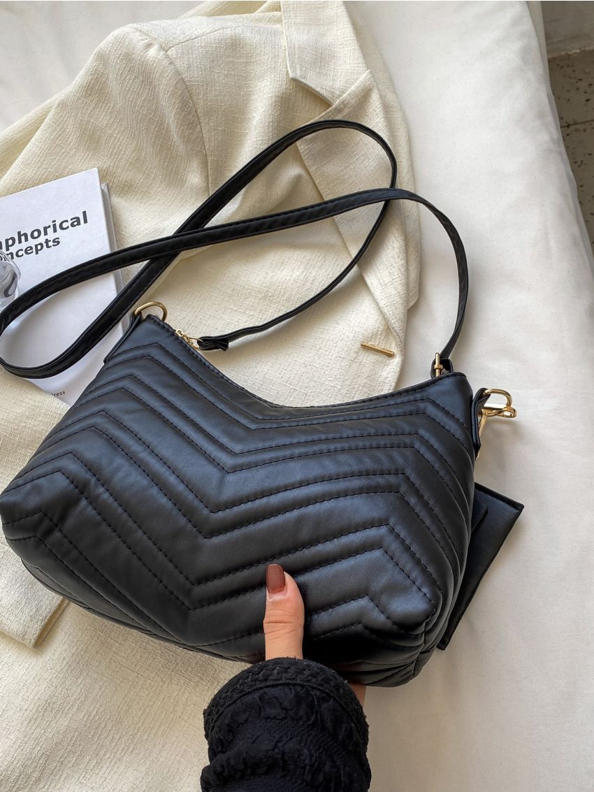 Chevron Quilted Hobo Bag With Coin Purse