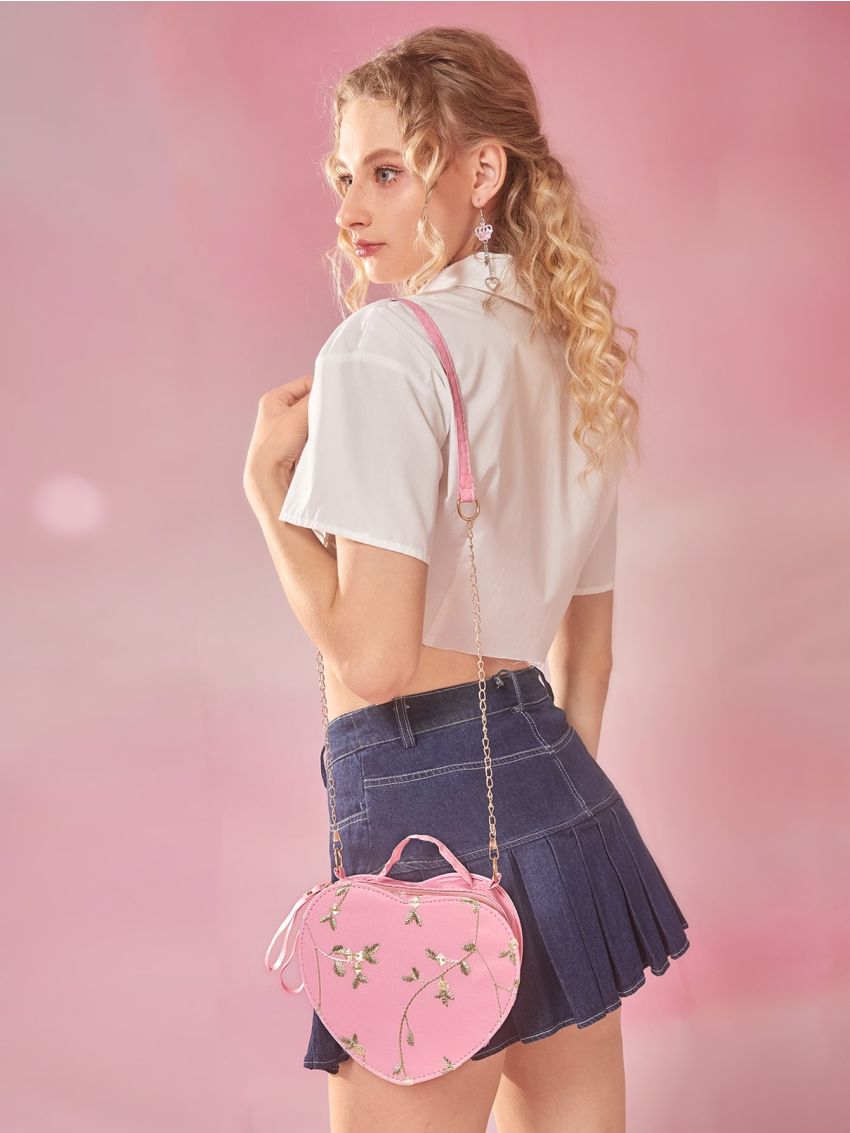 Floral Embroidery Heart Design Novelty Bag