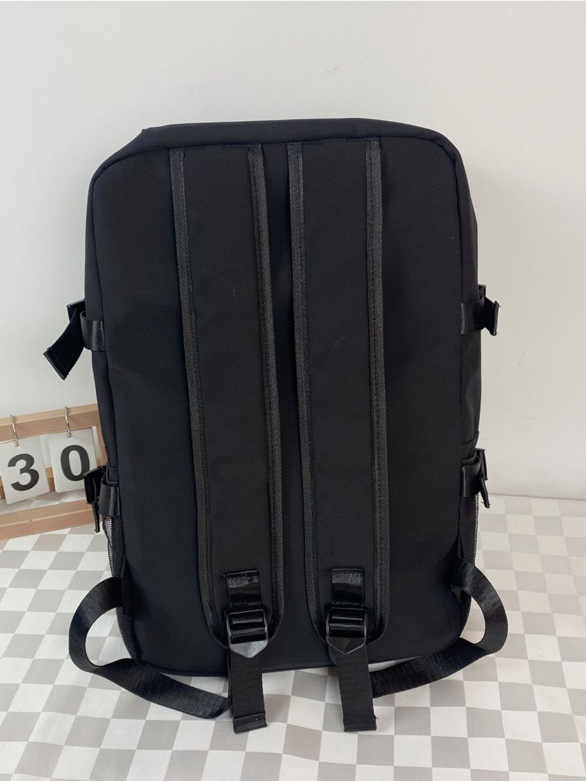 Patch Detail Classic Backpack Pocket Front Preppy