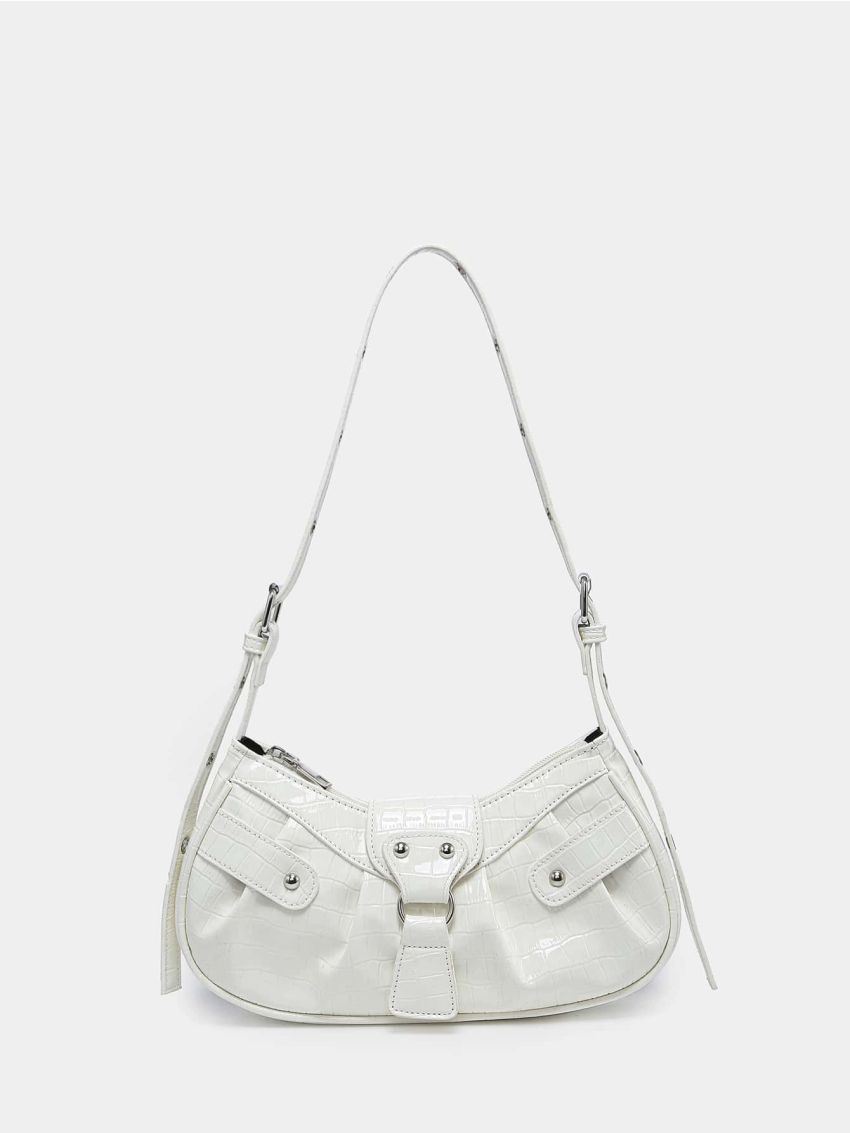 Crocodile Embossed Studded Decor Ruched Detail Baguette Bag