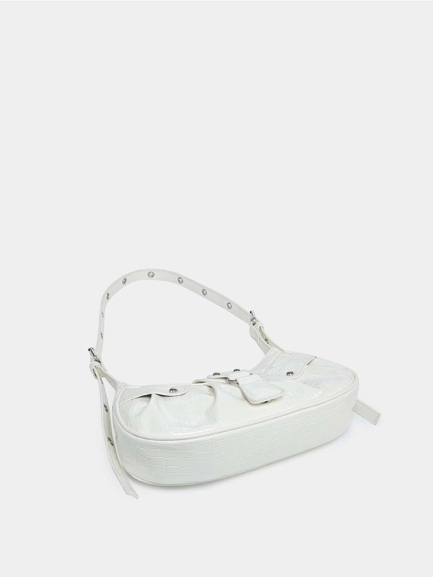 Crocodile Embossed Studded Decor Ruched Detail Baguette Bag