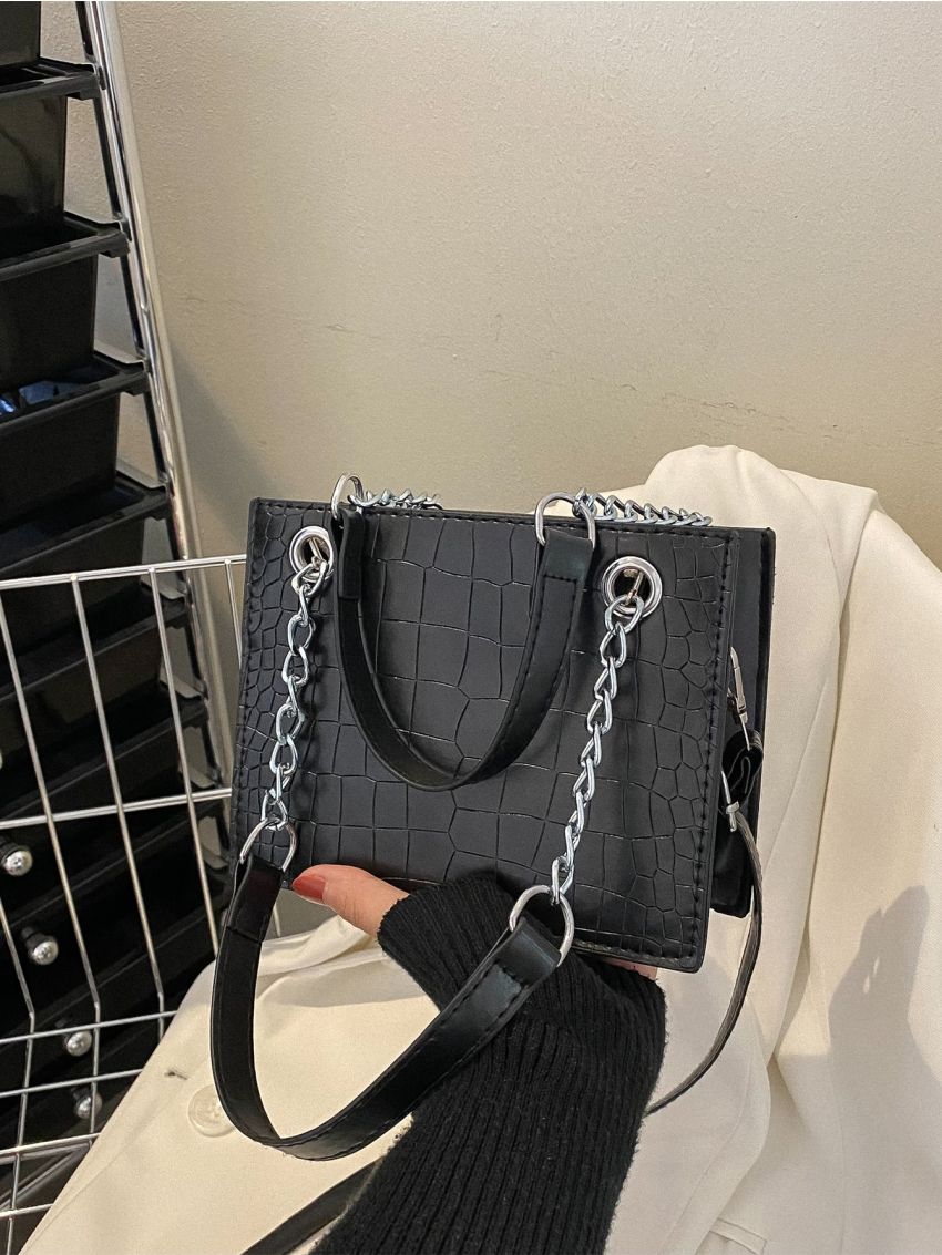 Mini Square Bag Geometric Embossed Grommet Eyelet Detail