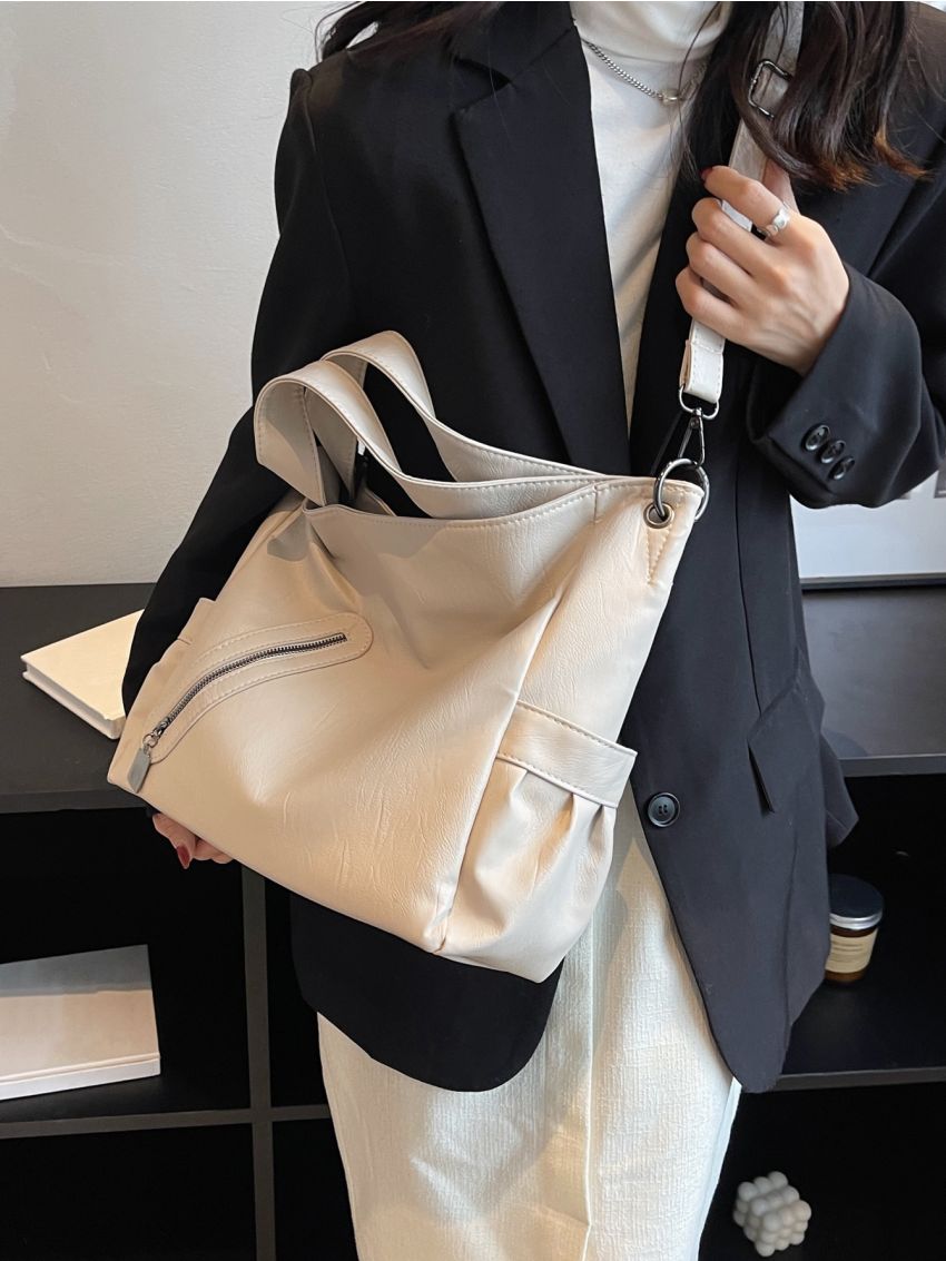 Zipper Detail Top Handle Bag