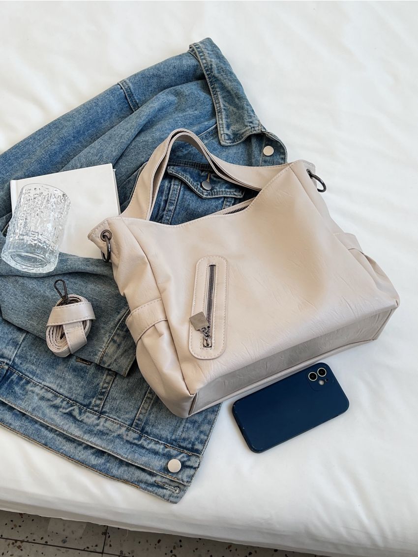 Zipper Detail Top Handle Bag