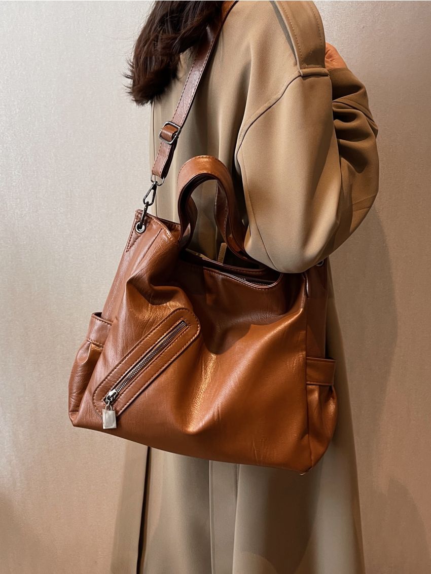 Zipper Detail Top Handle Bag