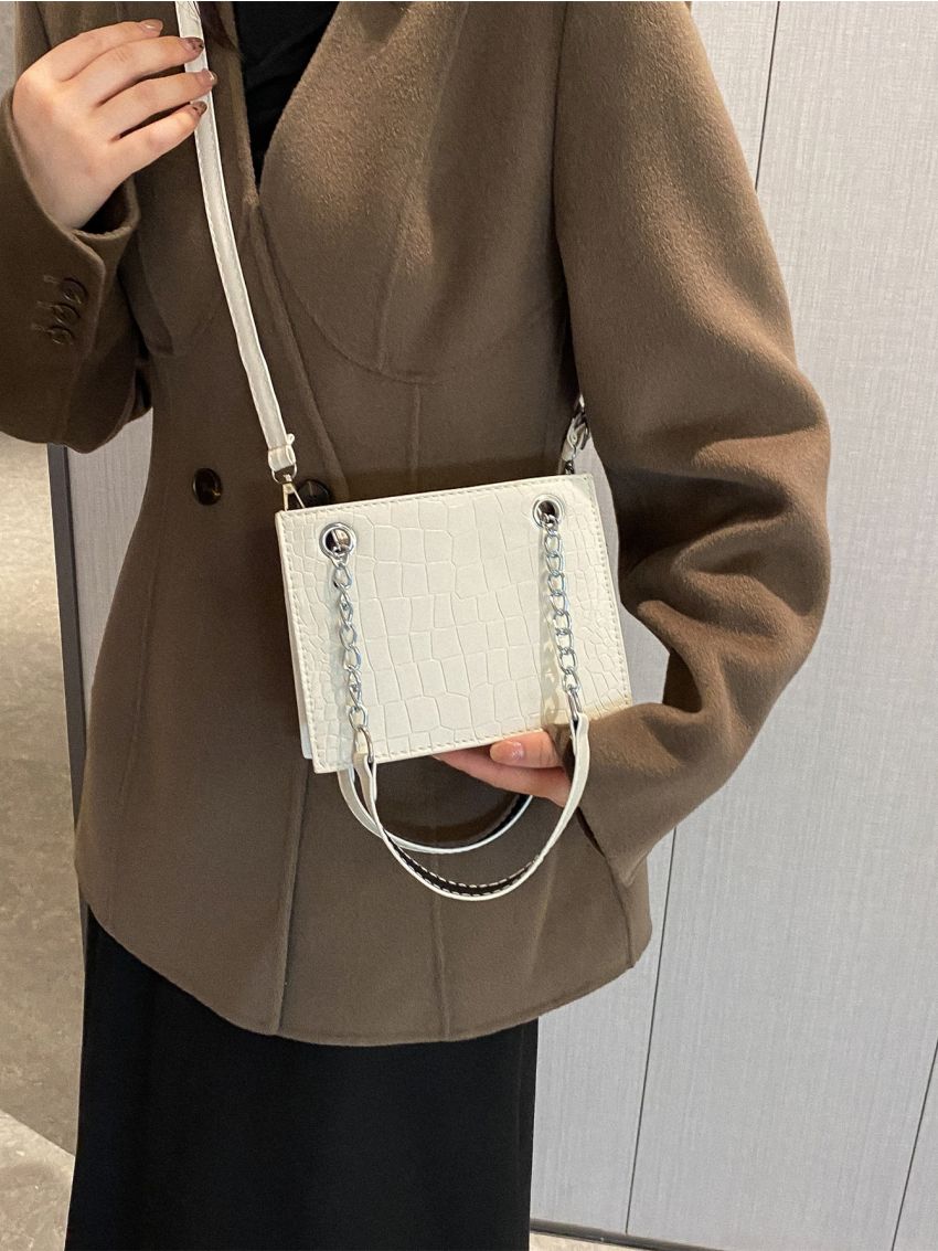 Geometric Embossed Grommet Eyelet Square Bag