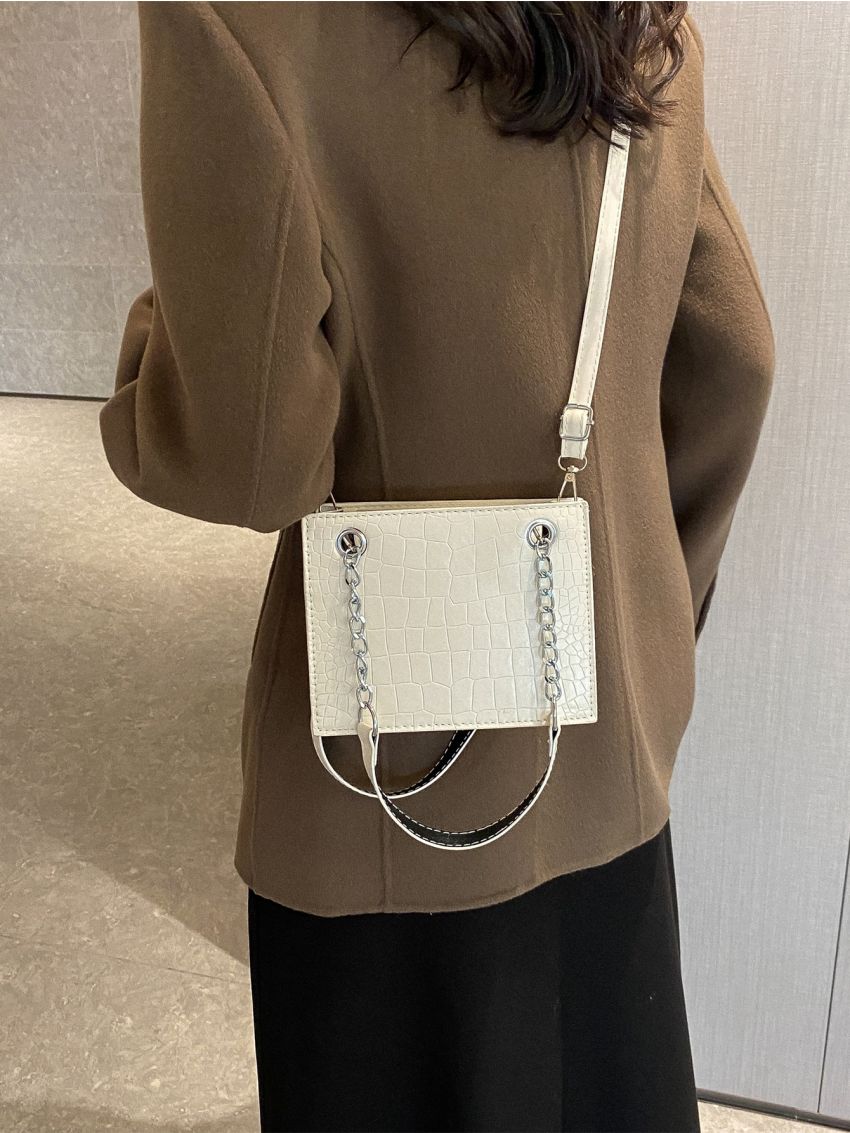 Geometric Embossed Grommet Eyelet Square Bag