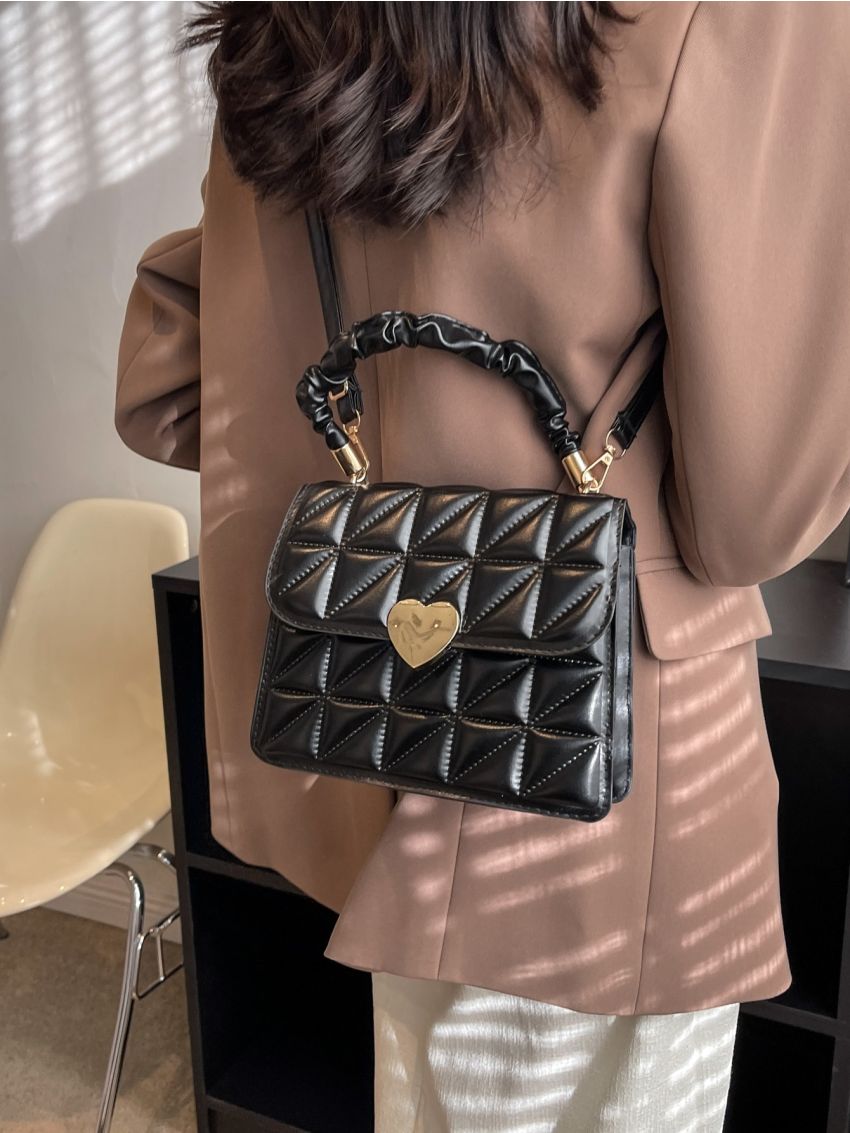 Mini Geometric Embossed Heart Decor Flap Square Bag