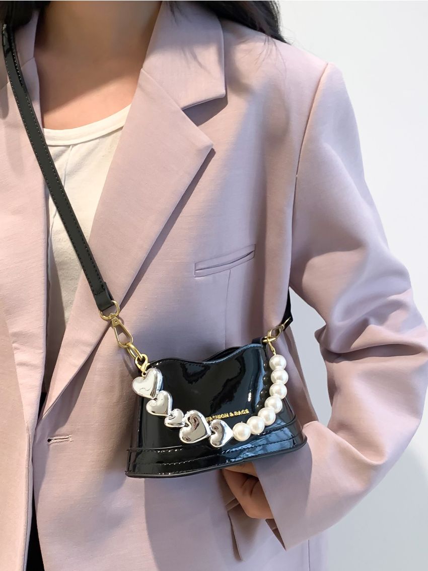 Mini Faux Pearl Decor Bucket Bag