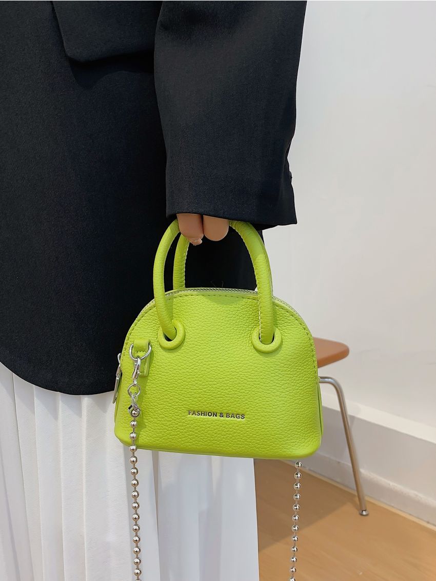 Mini Letter Graphic Litchi Embossed Dome Bag