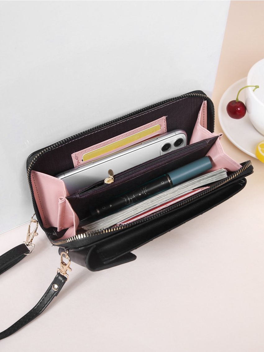 Quilted Letter Print Phone Wallet