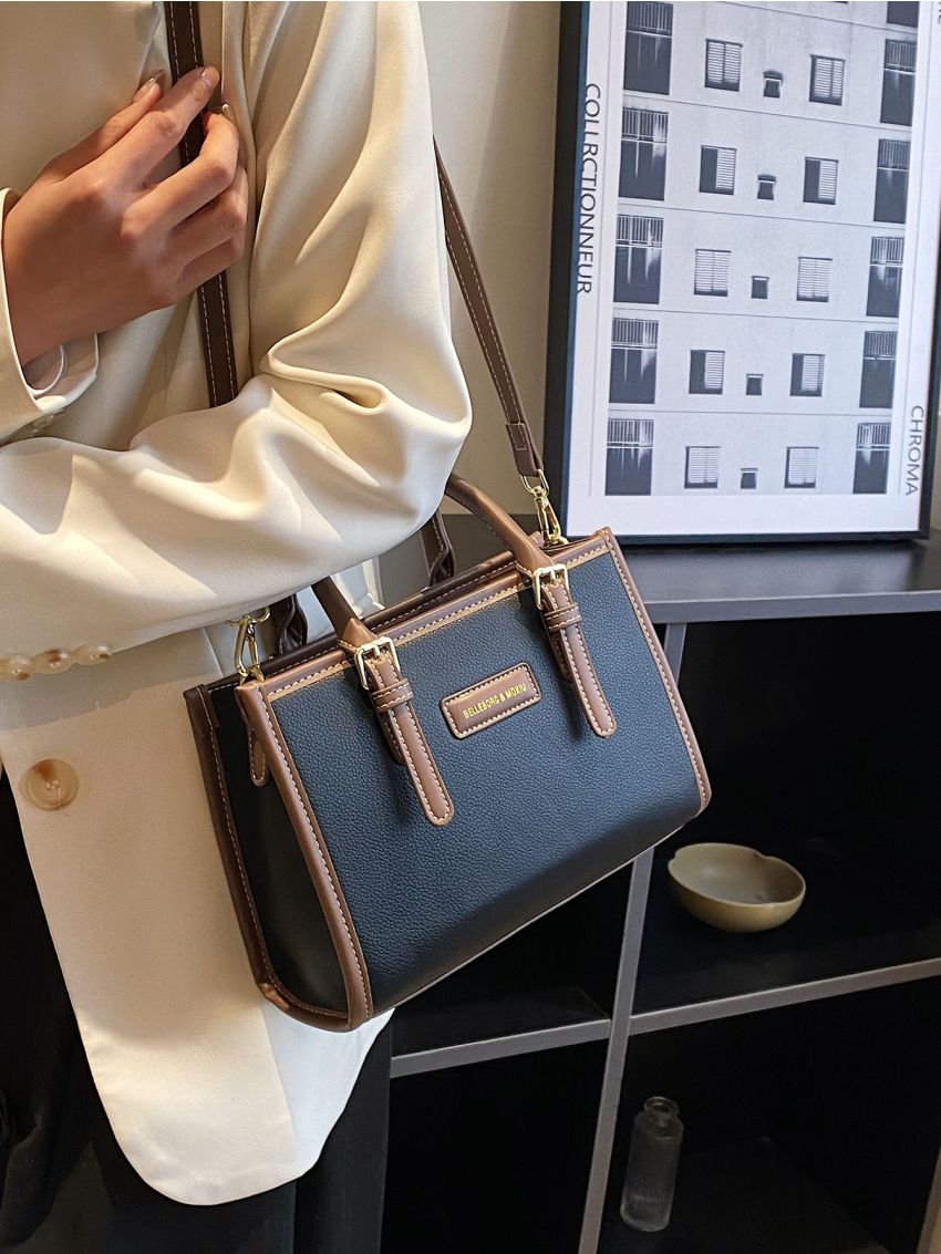 Letter Patch Decor Contrast Binding Square Bag