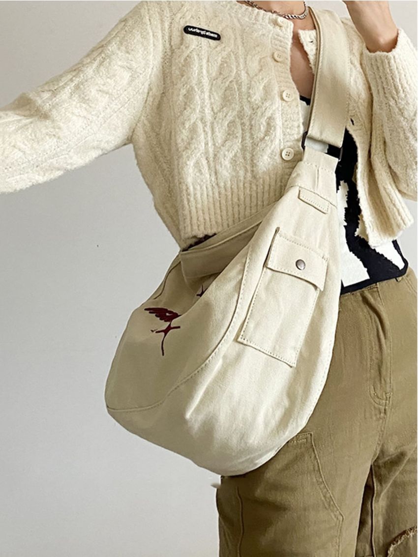 Letter Print Large Capacity Hobo Bag