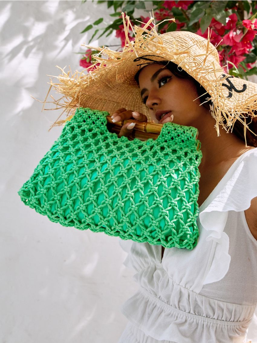 Neon Green Hollow Out Crochet Bag