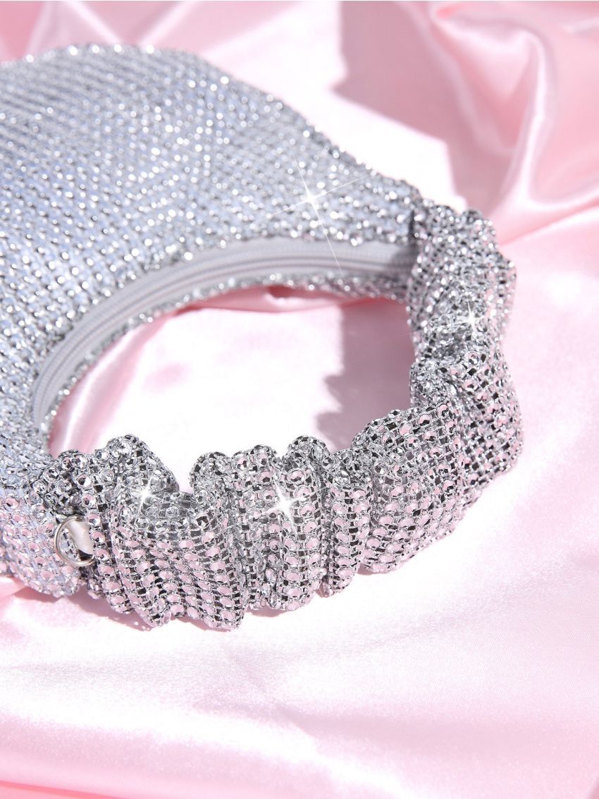 Rhinestone Decor Ruched Top Handle Hobo Bag