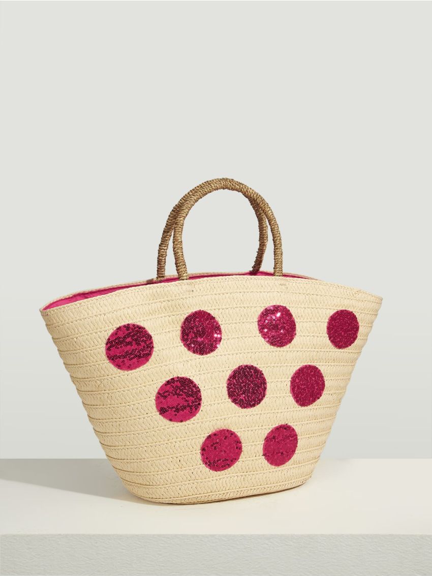 Sequin Decor Straw Bag