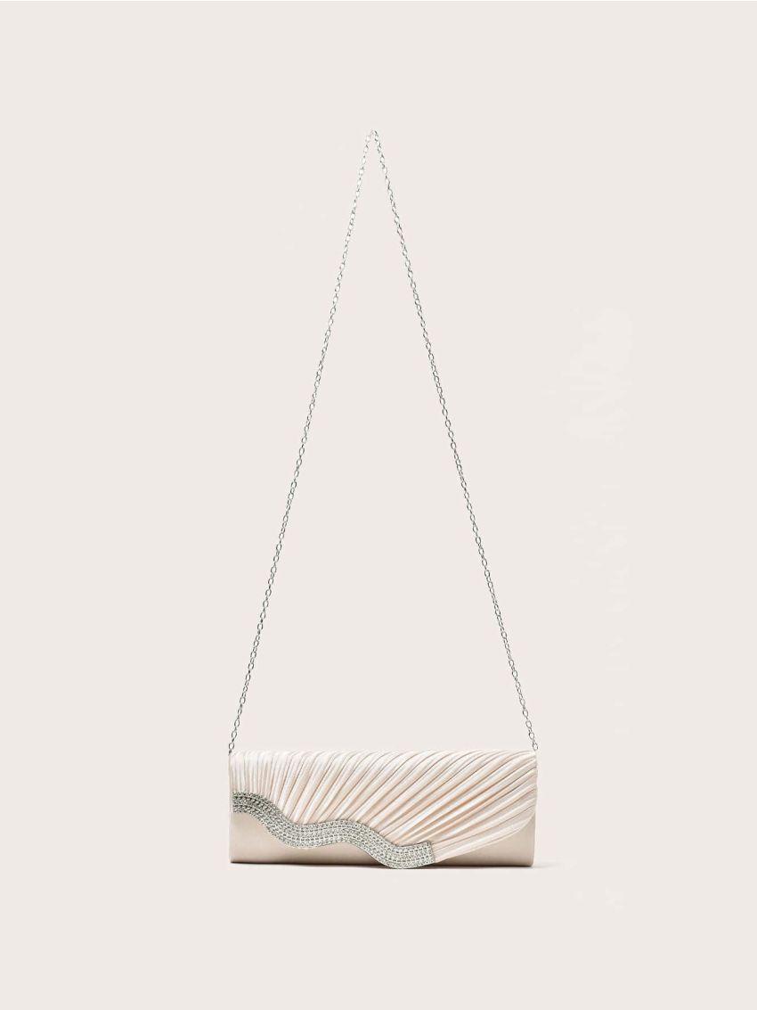 Rhinestone Decor Ruched Detail Chain Square Bag