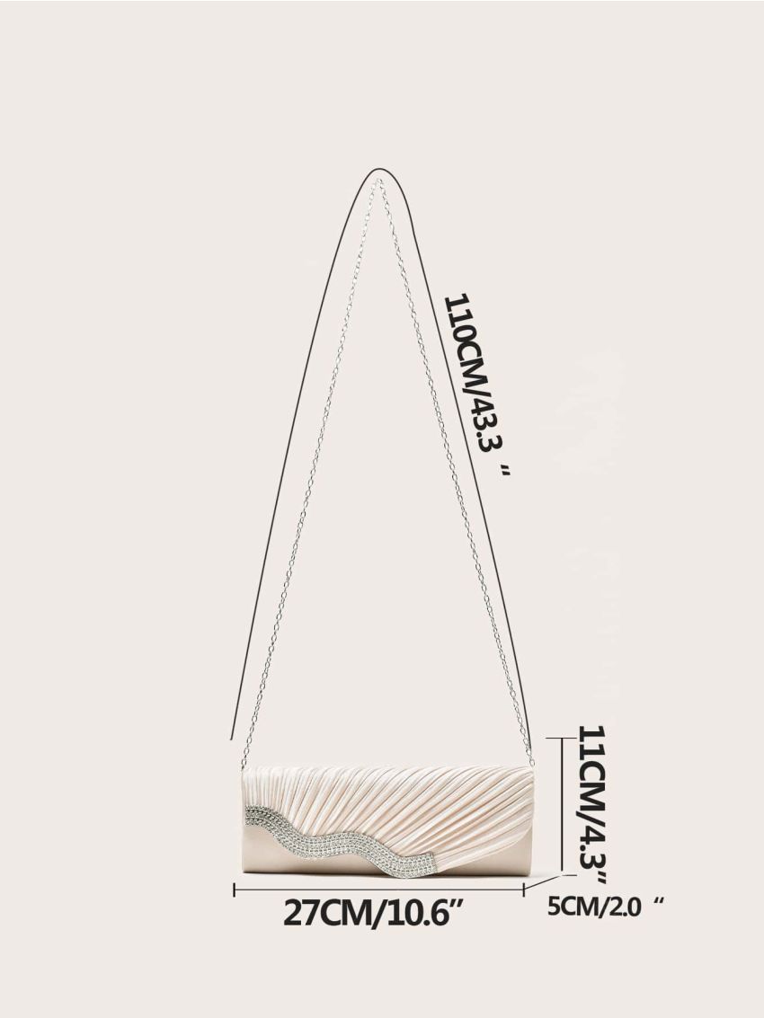 Rhinestone Decor Ruched Detail Chain Square Bag