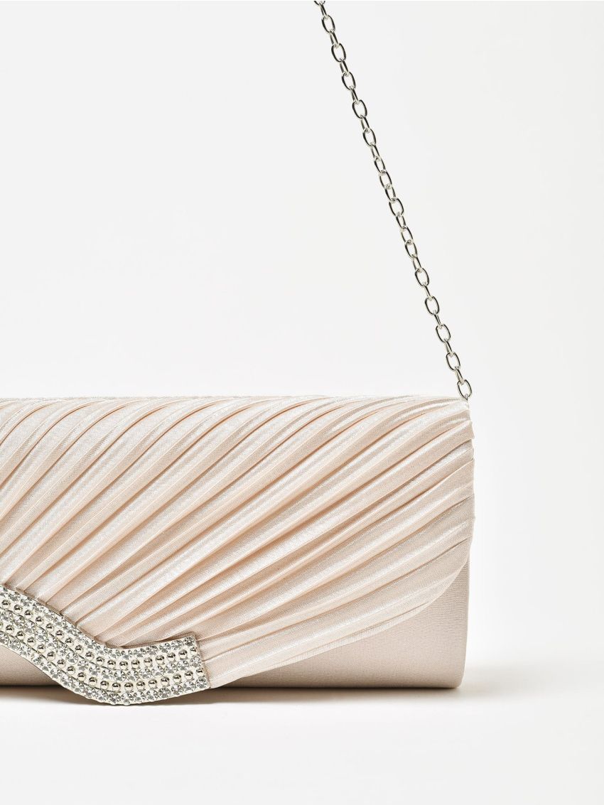 Rhinestone Decor Ruched Detail Chain Square Bag