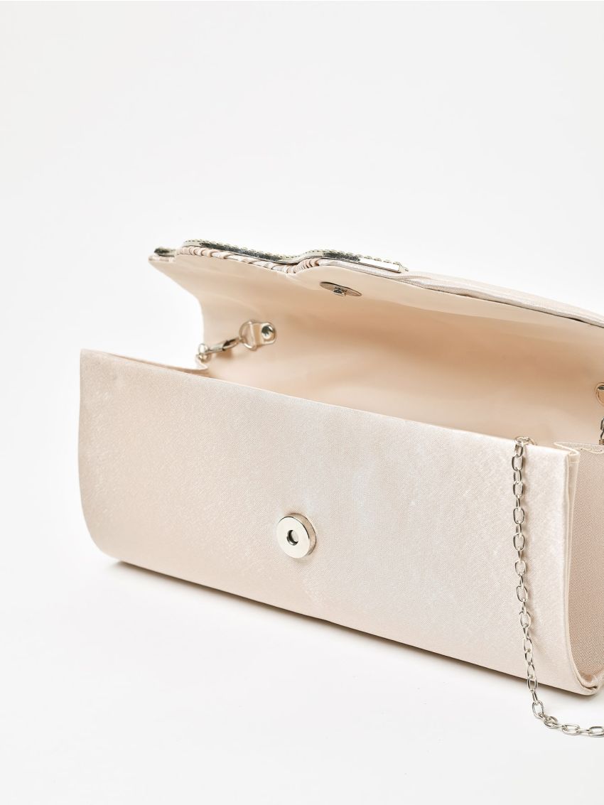 Rhinestone Decor Ruched Detail Chain Square Bag