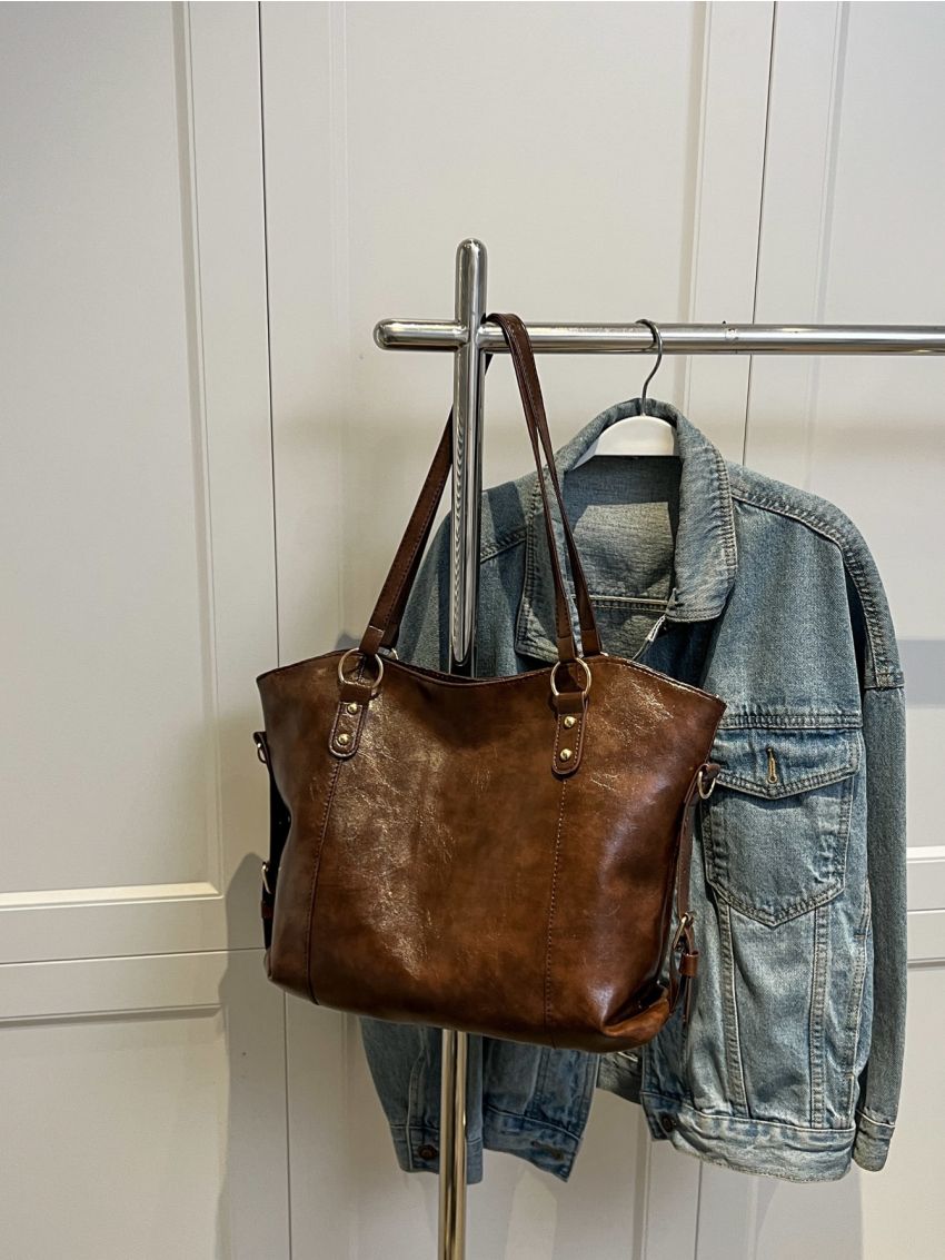 Buckle Decor Shoulder Tote Bag