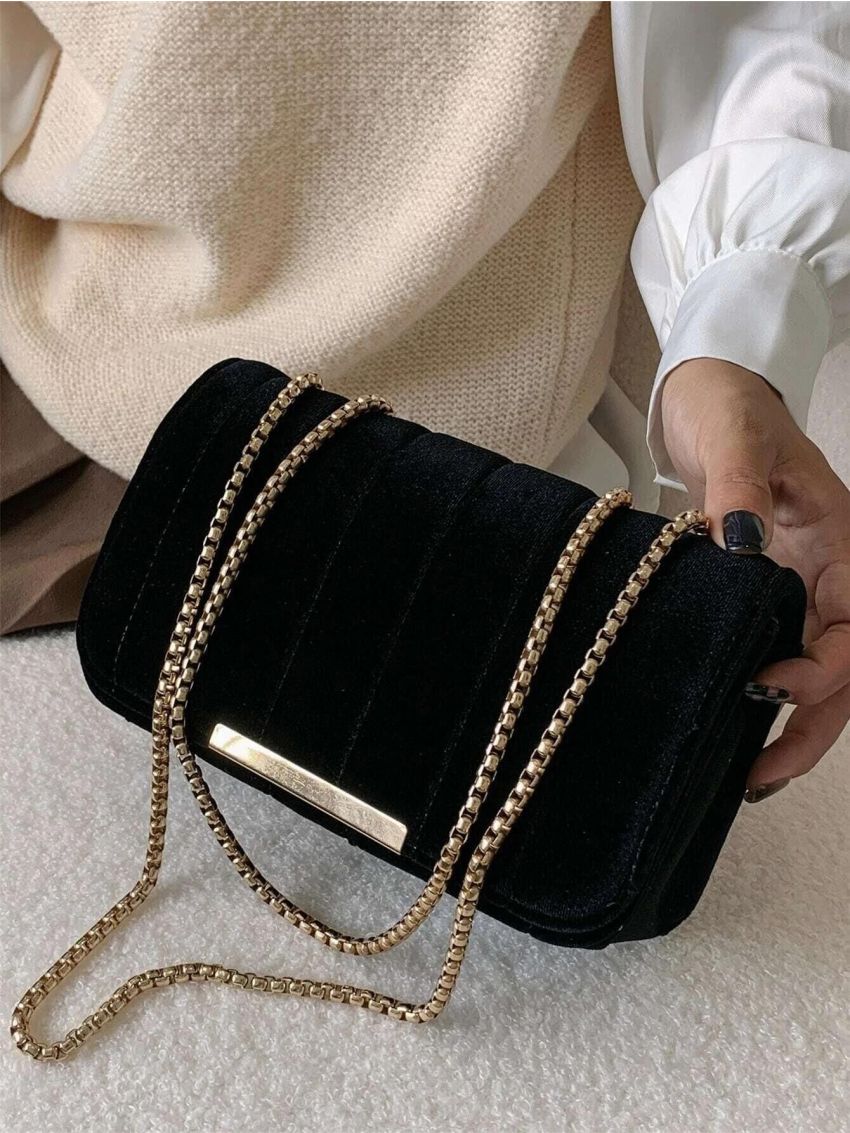 Metal Lock Flap Chain Square Bag