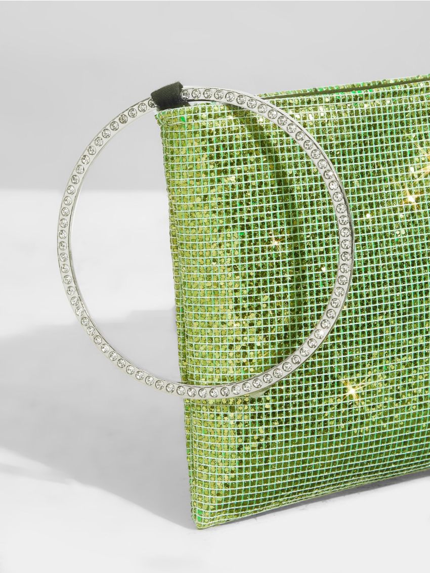 Glitter Decor Ring Handle Glitter Square Bag