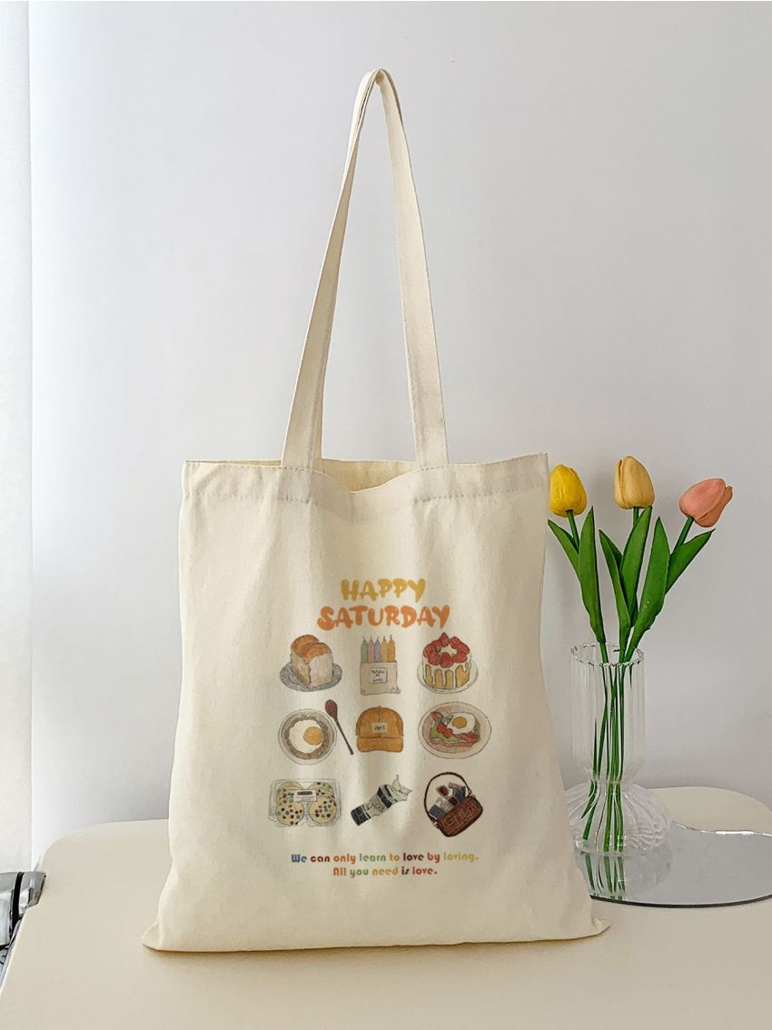 Food & Slogan Graphic Shopper Bag