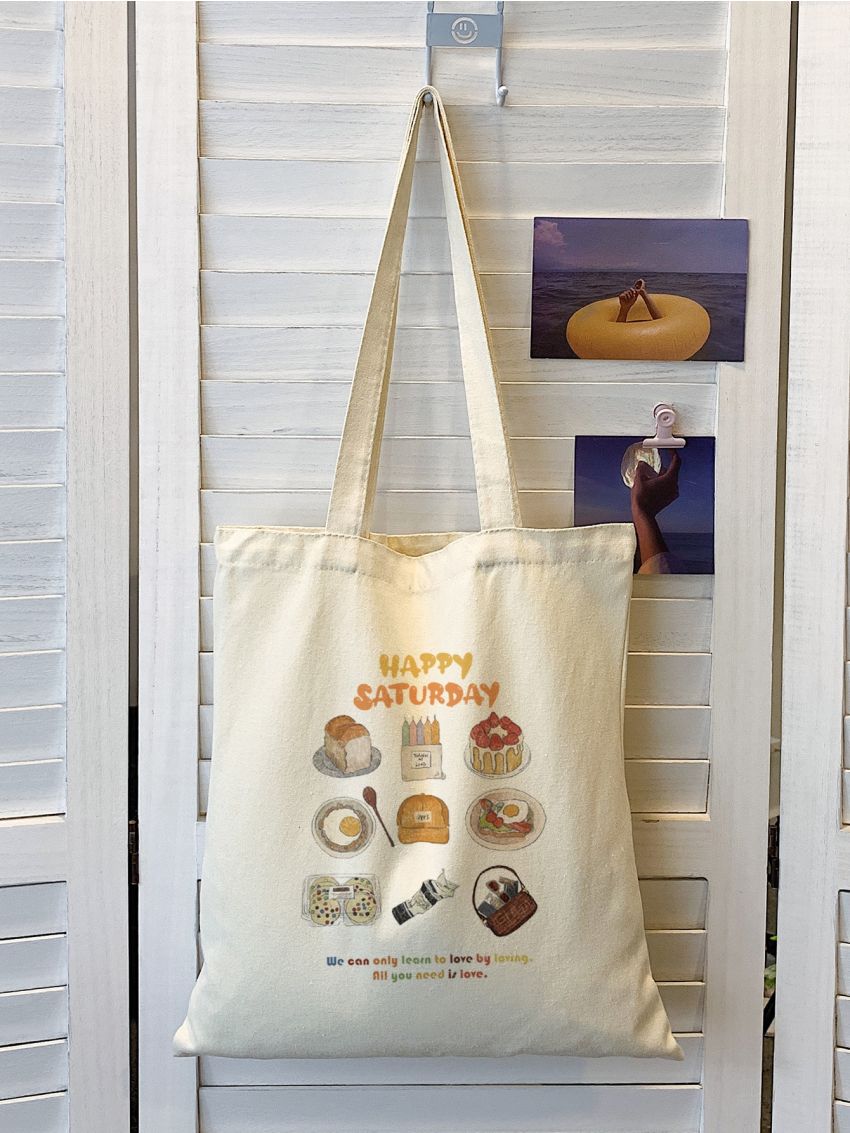 Food & Slogan Graphic Shopper Bag