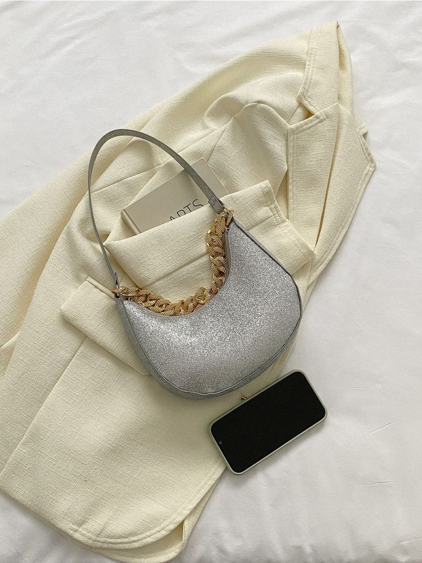 Glitter Chain Decor Hobo Bag