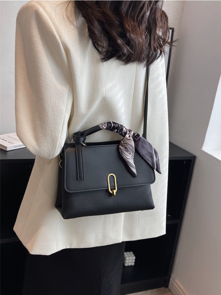 Twilly Scarf Decor Litchi Embossed Flap Square Bag