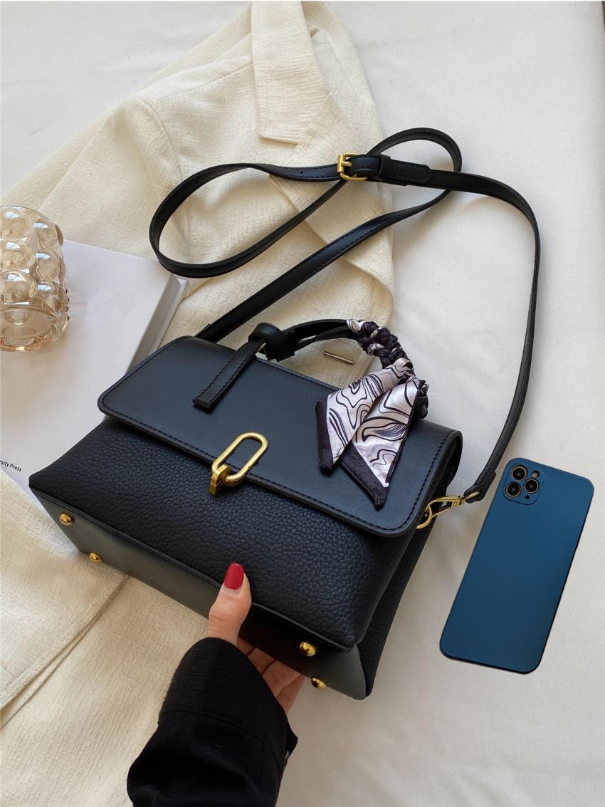 Twilly Scarf Decor Litchi Embossed Flap Square Bag