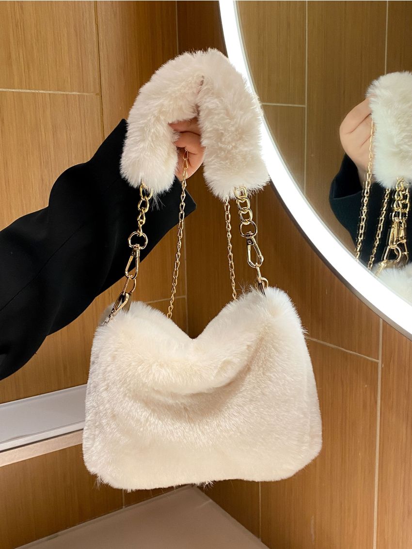 Chain Fluffy Hobo Bag