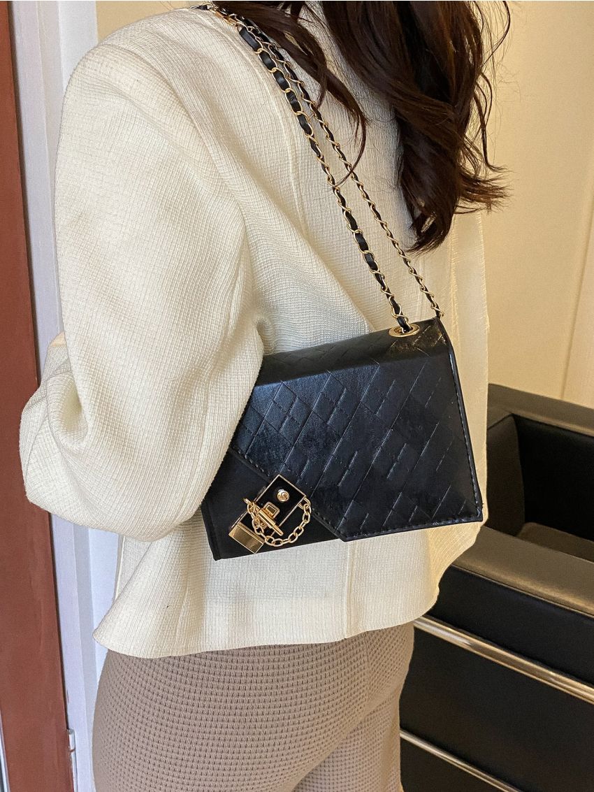 Mini Geometric Pattern Chain Flap Square Bag