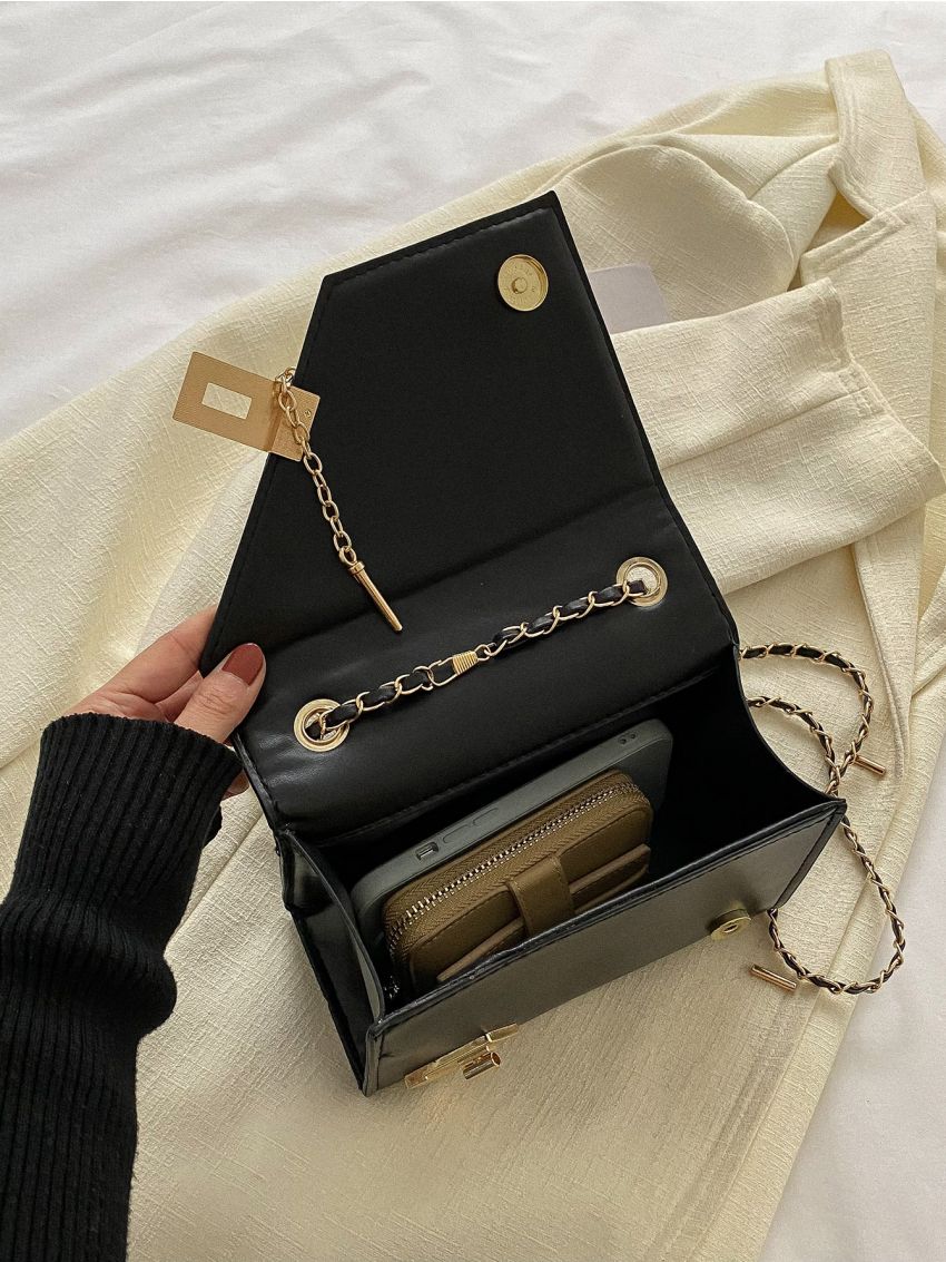 Mini Geometric Pattern Chain Flap Square Bag