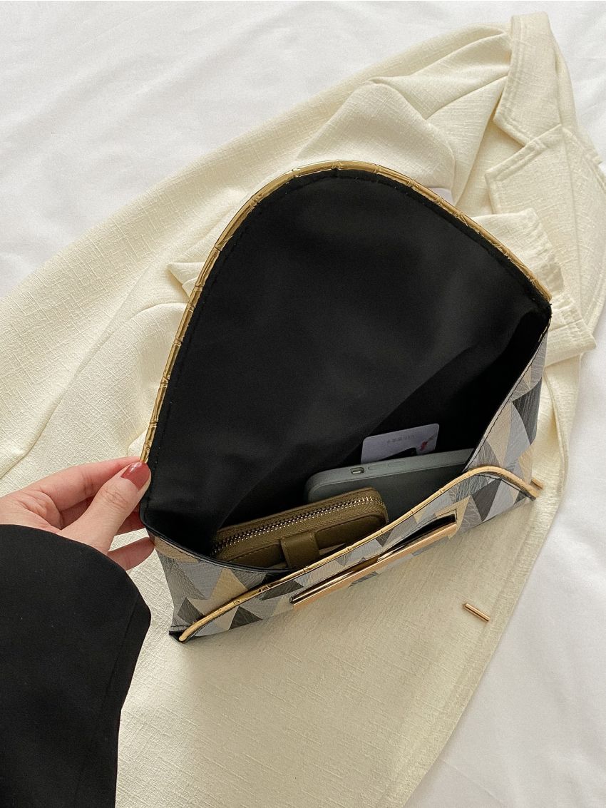 Geometric Pattern Metal Decor Square Bag