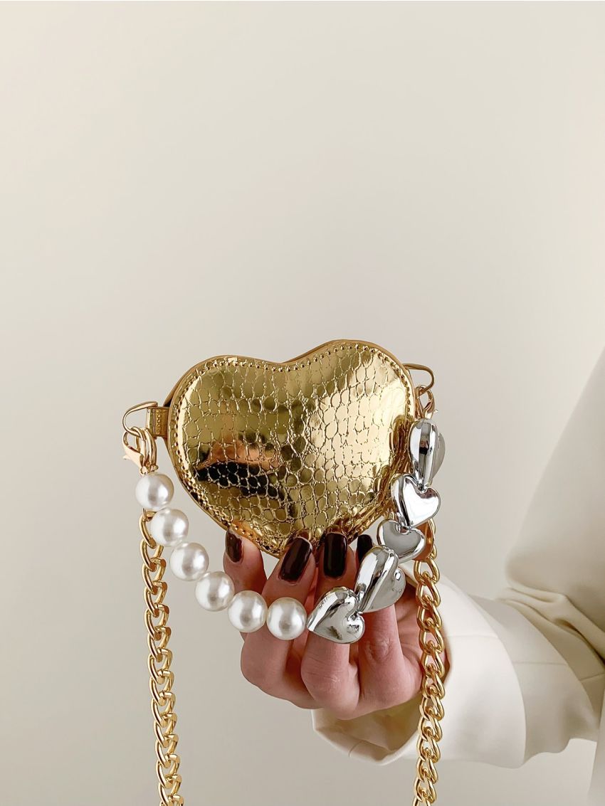 Mini Metallic Crocodile Embossed Chain Decor Novelty Bag