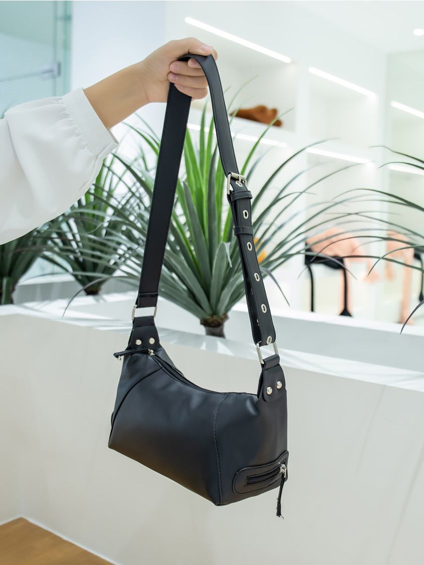 Buckle & Zipper Decor Baguette Bag