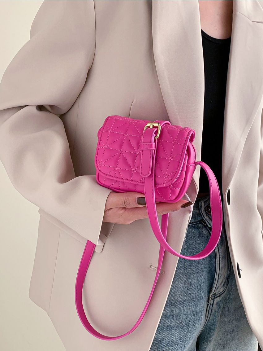 Mini Neon Pink Quilted Flap Square Bag