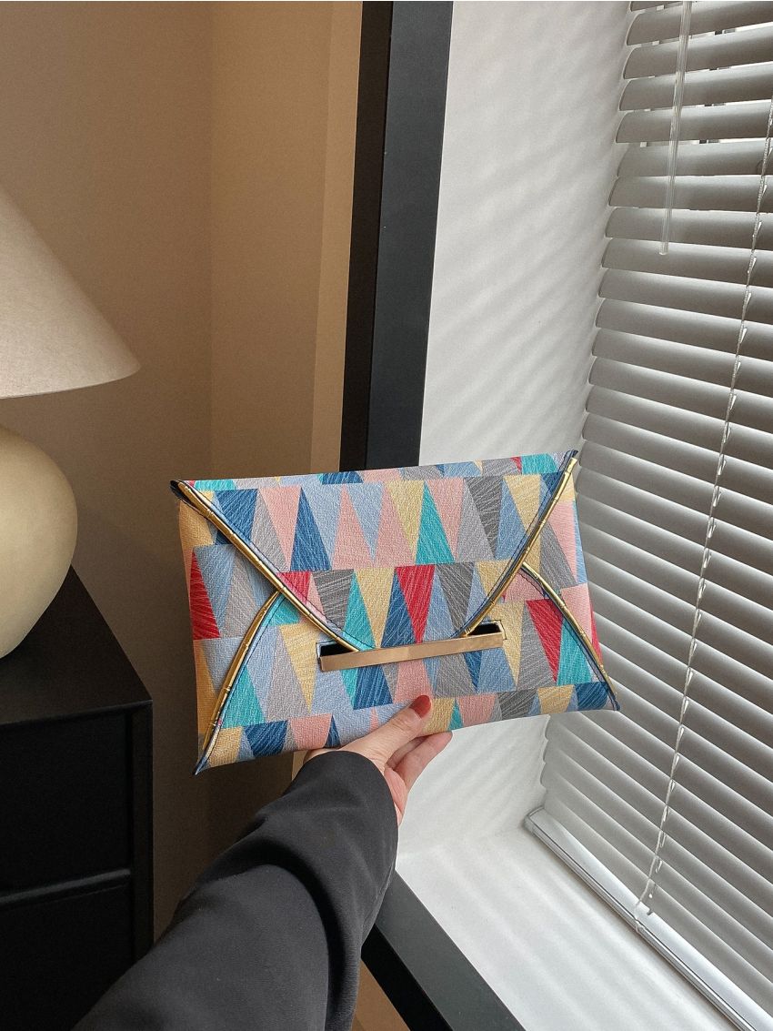 Colorblock Geometric Pattern Contrast Binding Square Bag